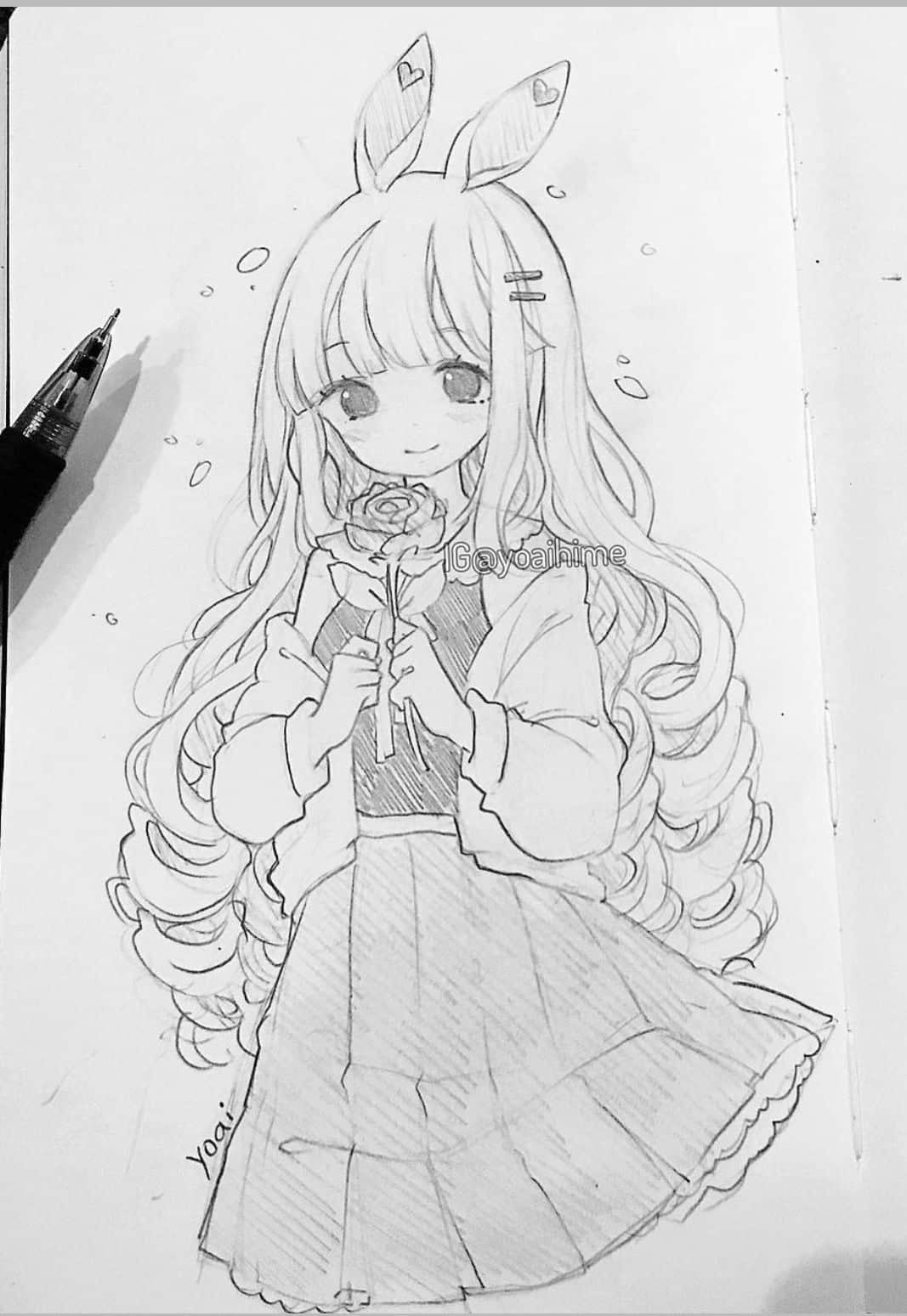 Cách vẽ cô gái anime đơn giản 93  Vẽ cô gái bằng bút chì dễ dàng  YouTube