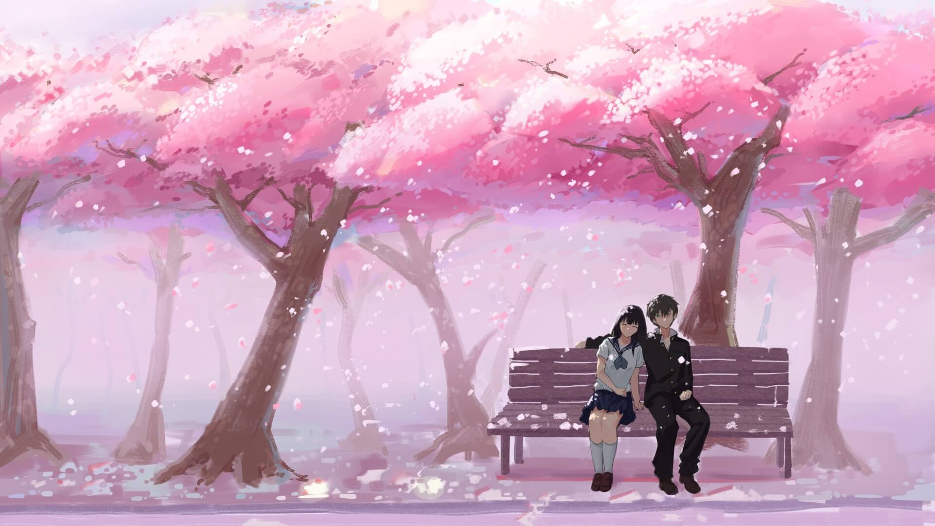 Xem tăng Hình ảnh nền Anime hoa anh bới rơi lãng mạn