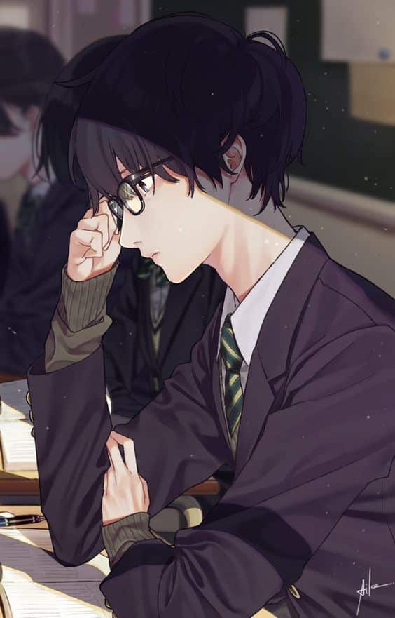 Ảnh Anime boy học sinh đeo kính học thức