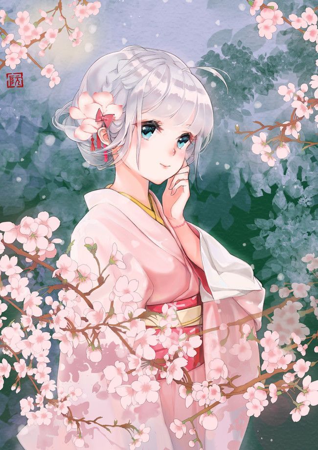 Hình Anime Cô Gái Mặc Kimono đi du xuân