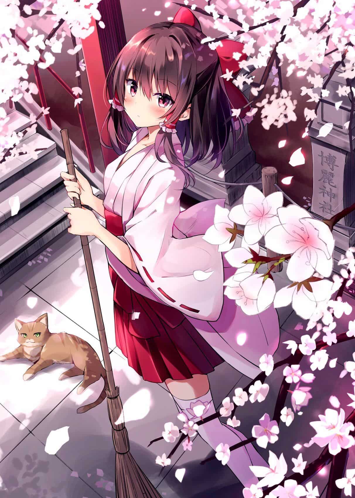 Hình Anime Cô Gái Mặc Kimono mùa xuân cực đẹp