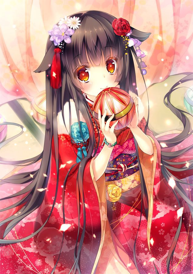 Hình Anime Cô Gái Mặc Kimono truyền thống Nhật Bản