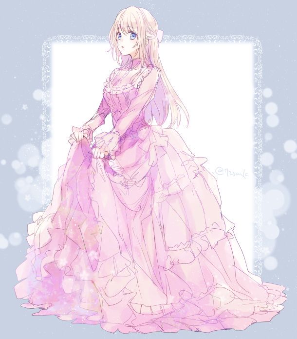 Hình Anime Mặc Váy Dạ Hội màu hồng xinh đẹp