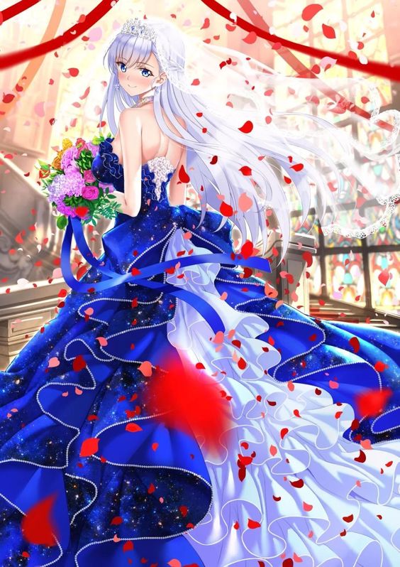 Hình Anime Mặc Váy Dạ Hội màu xanh tuyệt đẹp