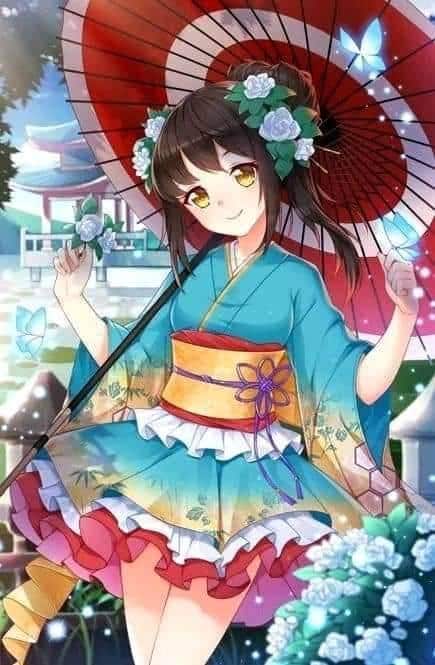 Hình Anime Nữ Mặc Kimono ngắn cute dễ thương