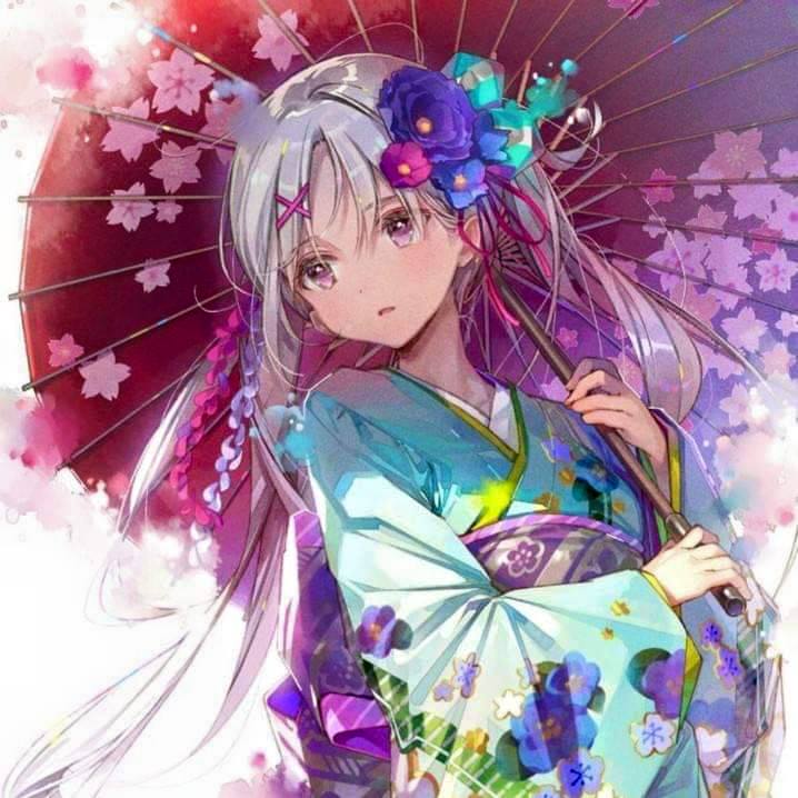 Hình Anime Nữ Mặc Kimono xinh đẹp