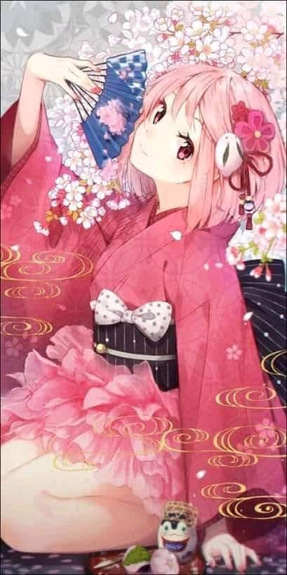 Hình Anime Nữ Mặc Kimono xinh xắn cute