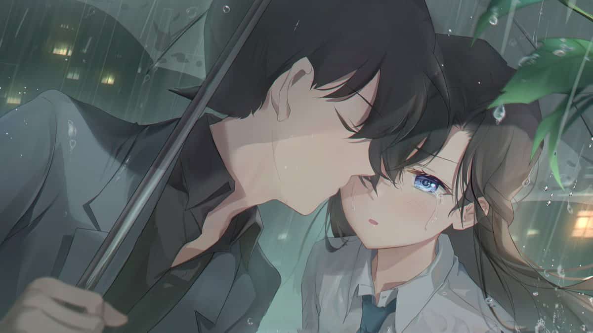 Hình Anime Shinichi và Ran hôn nhau buồn tâm trạng