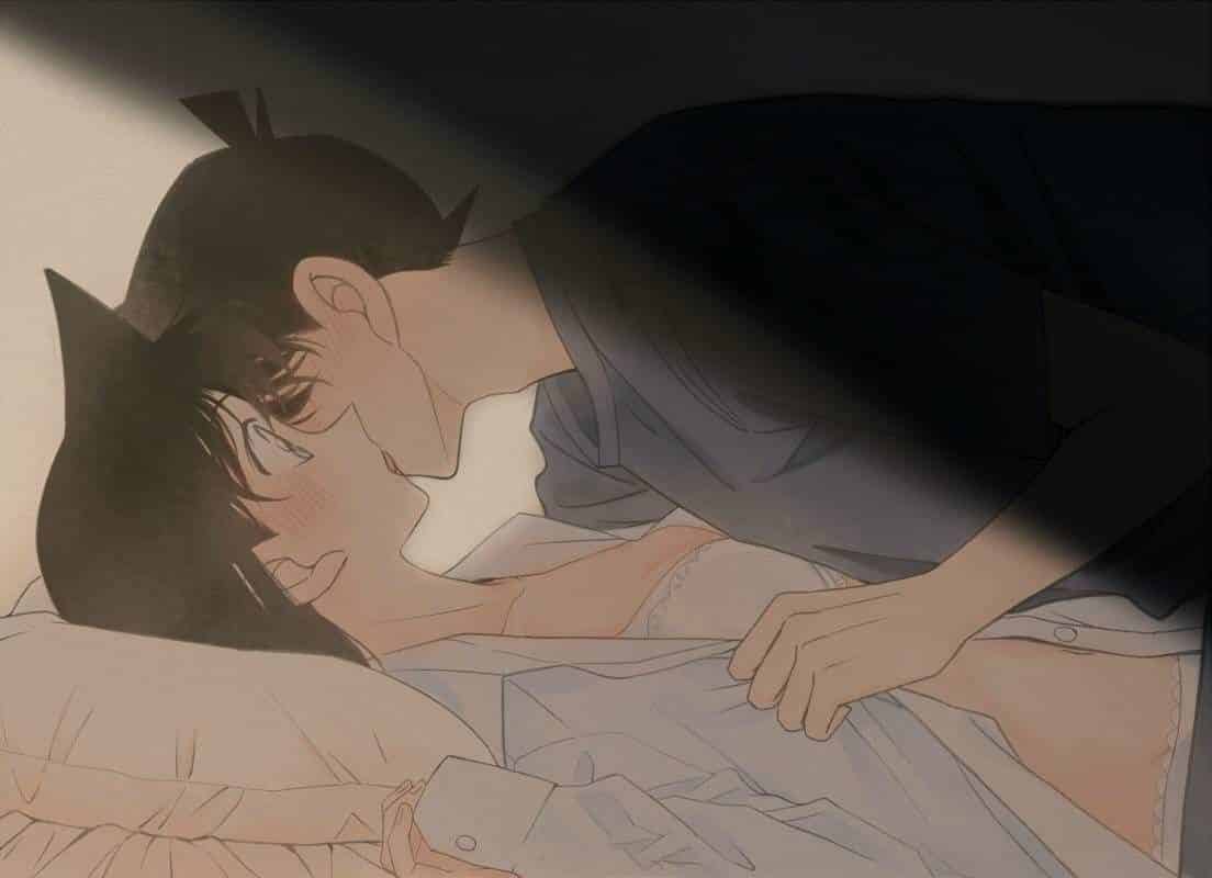 Hình Anime Shinichi và Ran hôn nhau cực kỳ lãng mạn