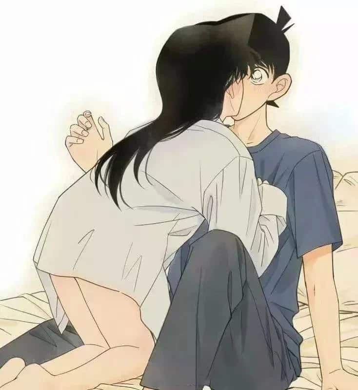 Hình Anime Shinichi và Ran hôn nhau dễ thương lãng mạn