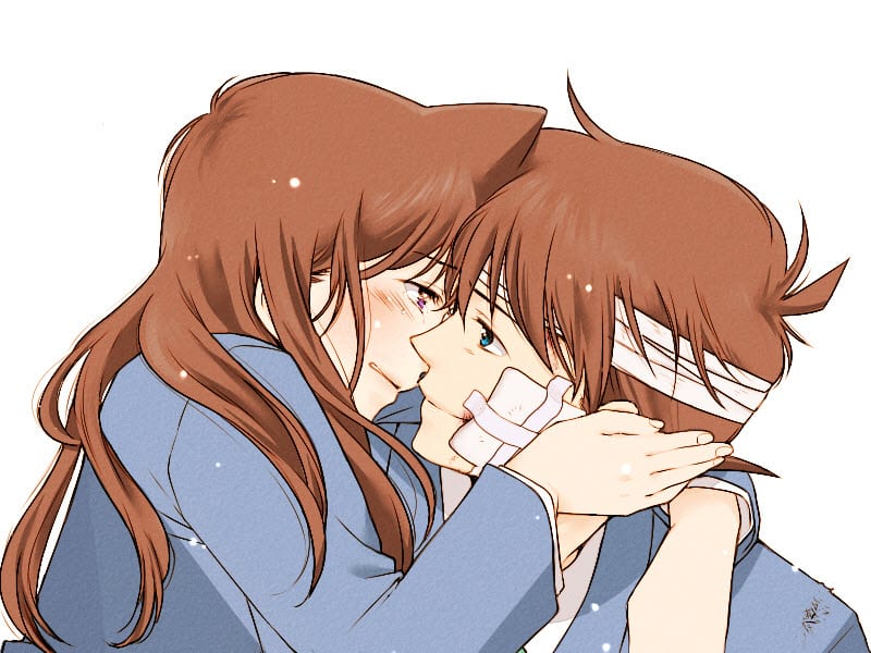 Hình Anime Shinichi và Ran hôn nhau fanart cute