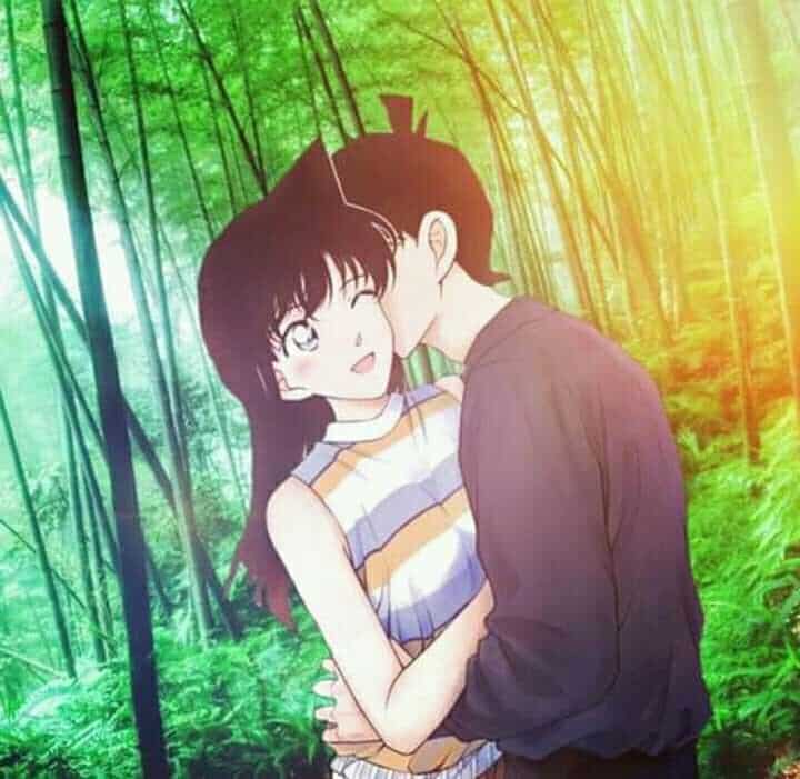 Hình Anime Shinichi và Ran hôn nhau siêu cute đáng yêu