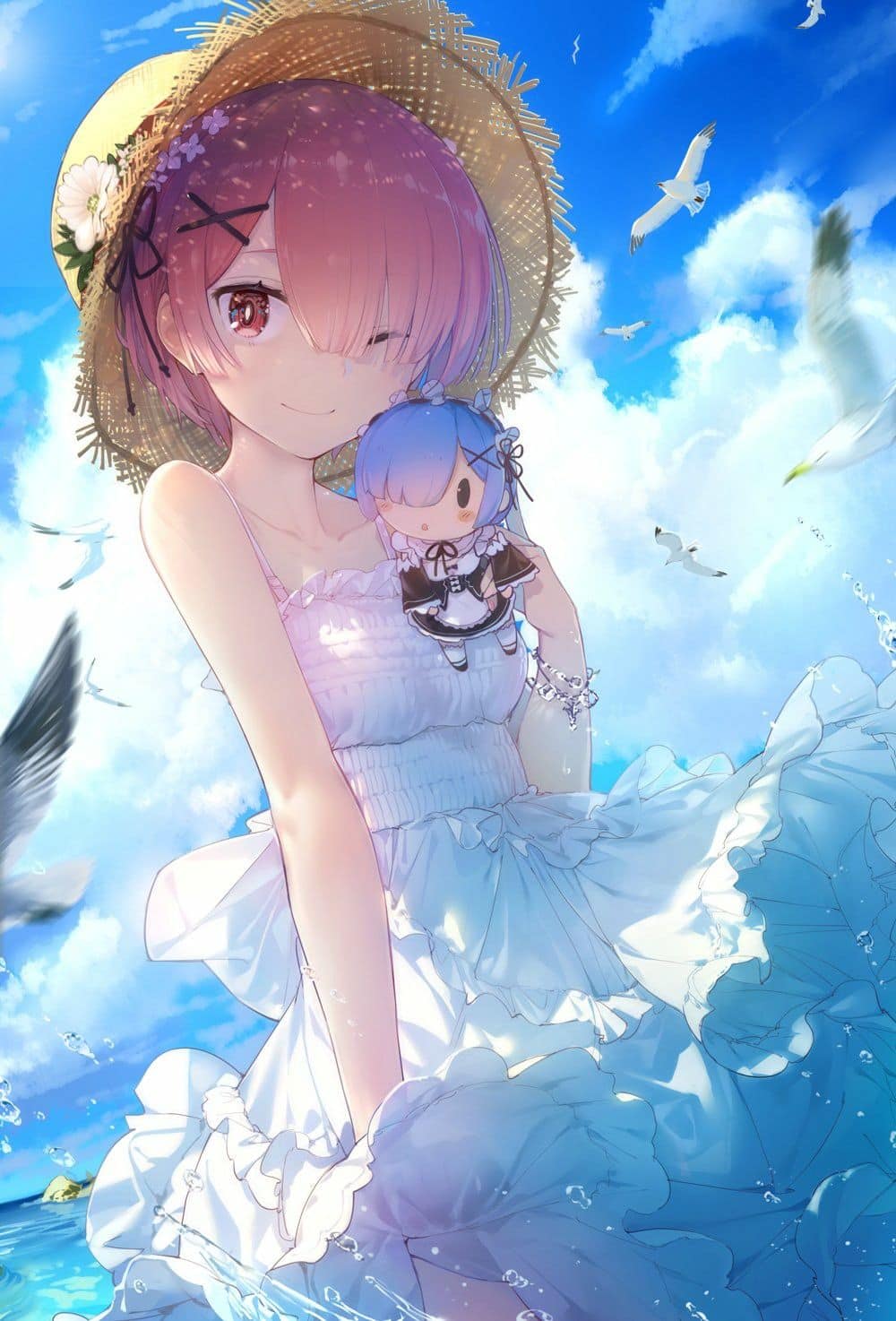 Hình nền  Đèn hình minh họa biển Anime cô gái Hồ Nước Thái Bình  Dương Hủy hoại Sự phản chiếu Bầu trời đường Đám mây màu xanh da trời  gương Gió