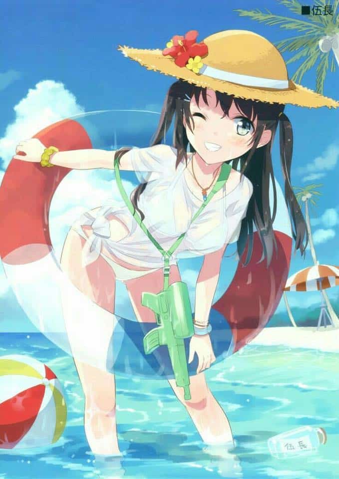 Hình Anime cô bé xinh xắn dễ thương đi biển