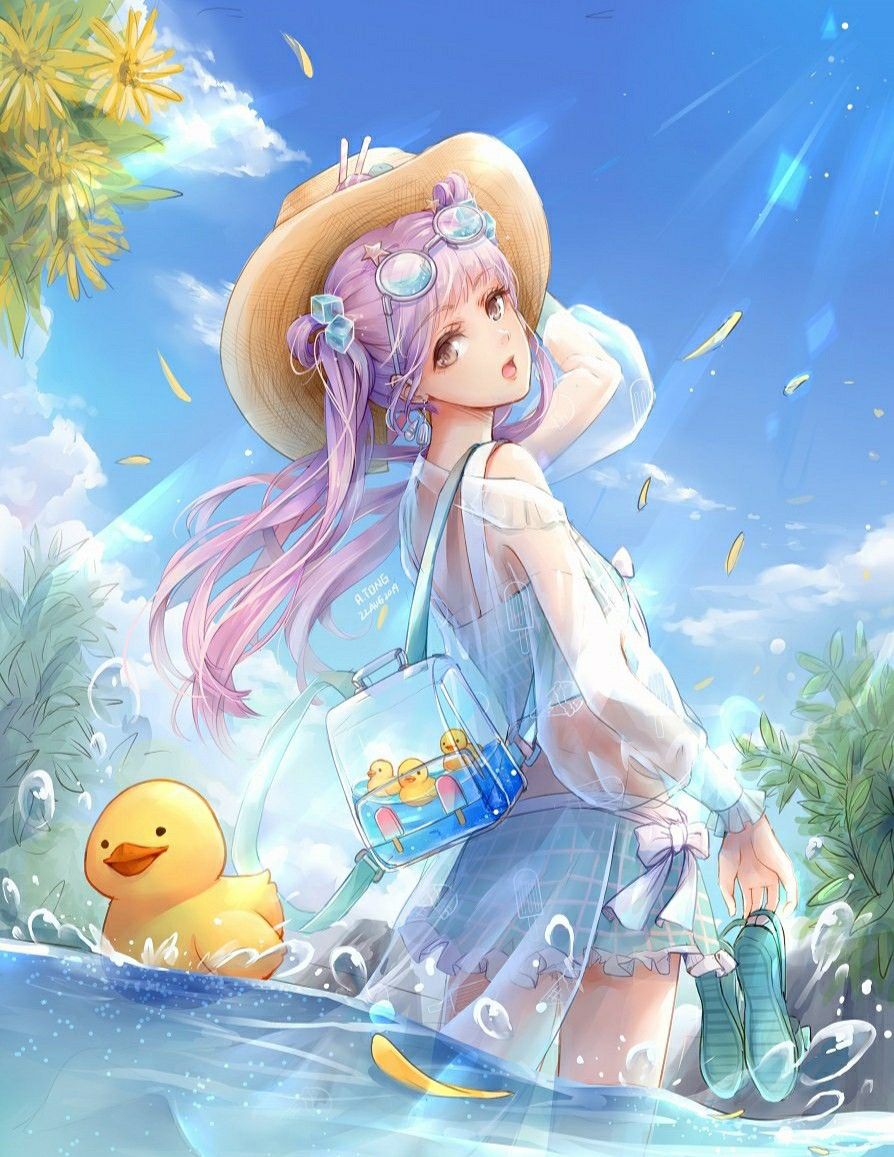 Hình Anime cô gái đi biển xinh đẹp