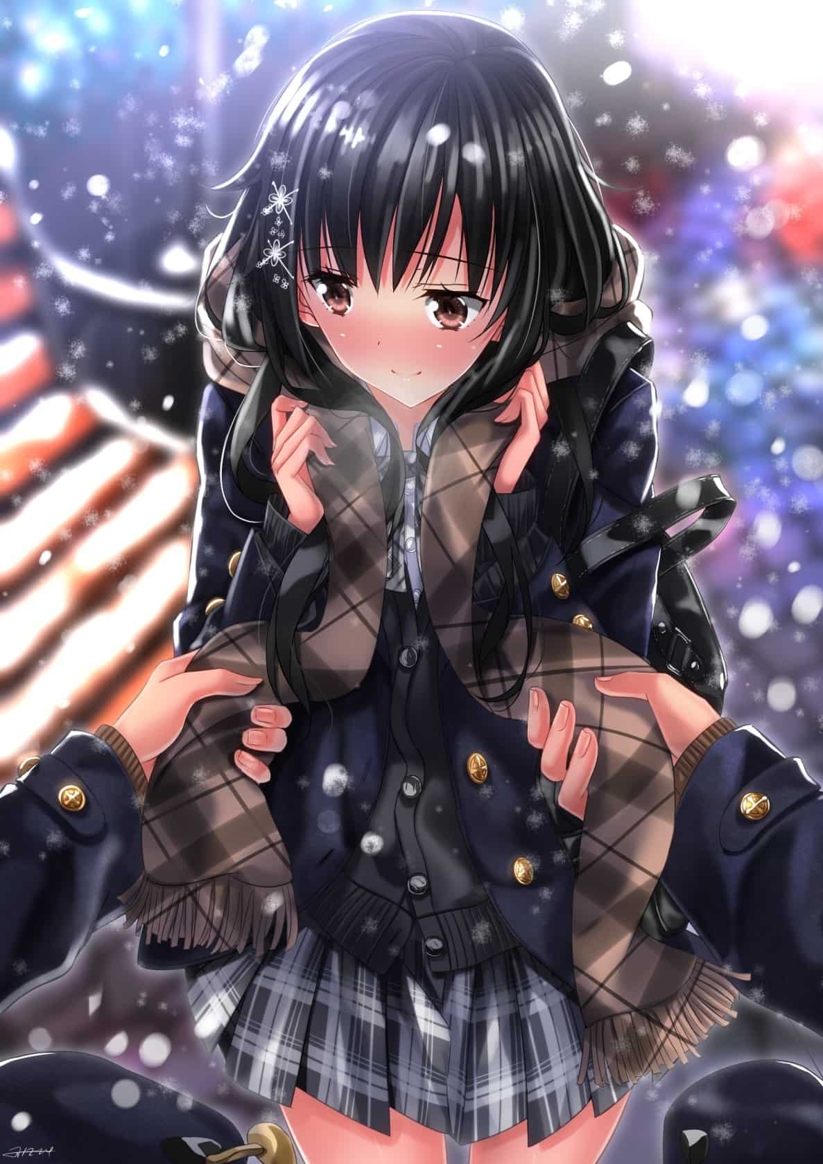 Hình Anime cô gái tóc đen cực xinh xắn dễ thương