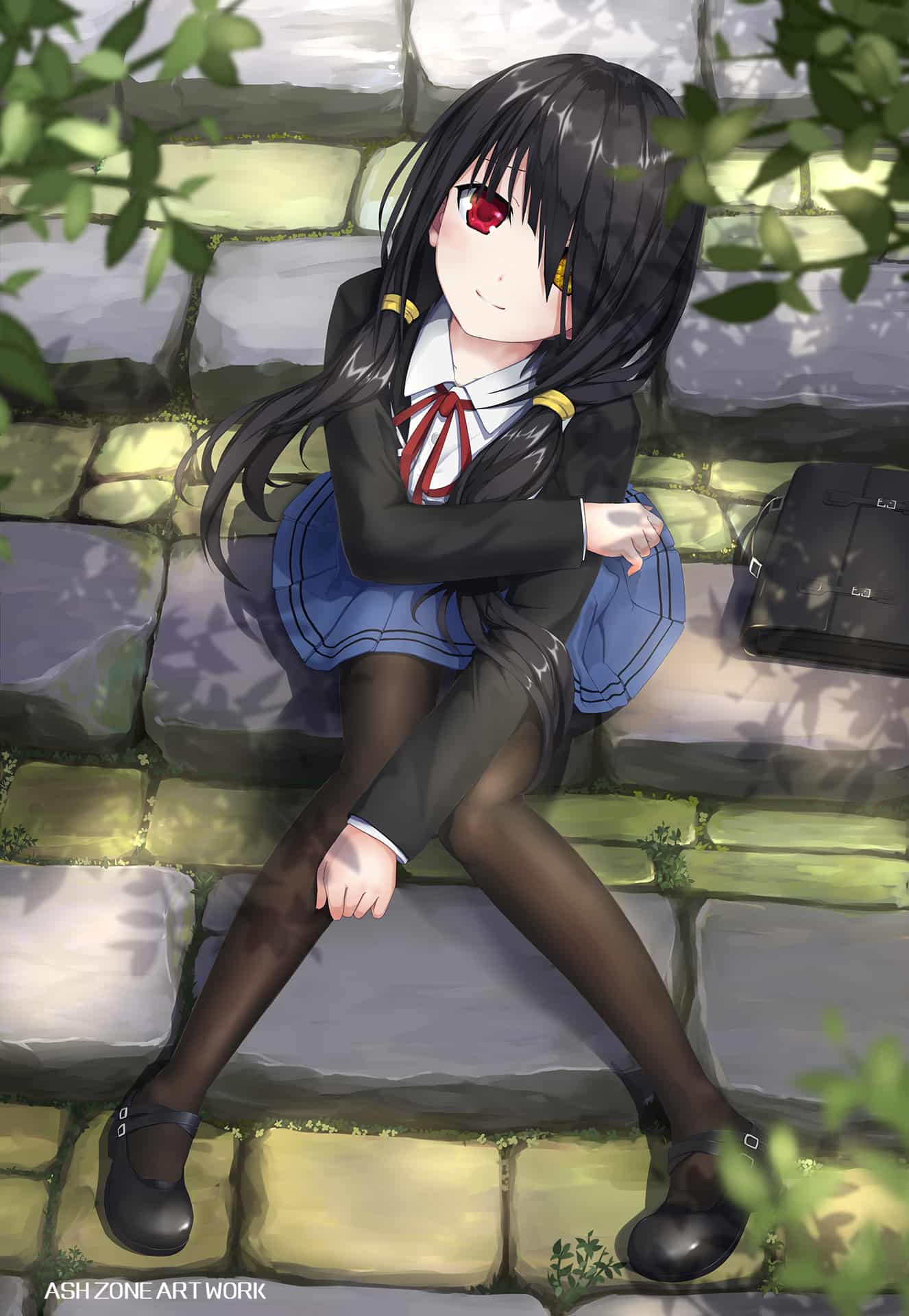 Hình Anime cô gái tóc đen mắt 2 màu