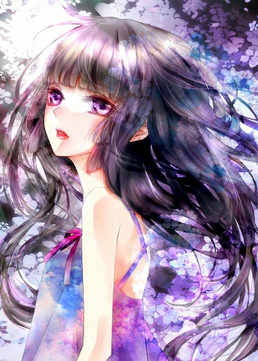 Hình Anime cô gái tóc đen mắt tím xinh đẹp dễ thương