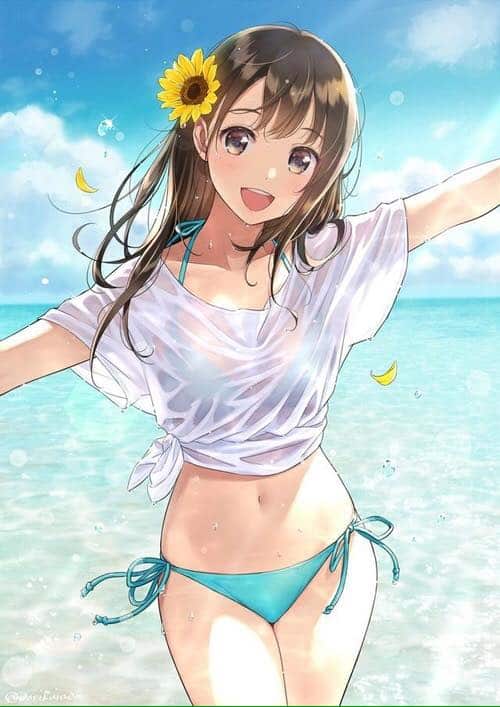 Hình Anime cô gái xinh đẹp dễ thương đi biển
