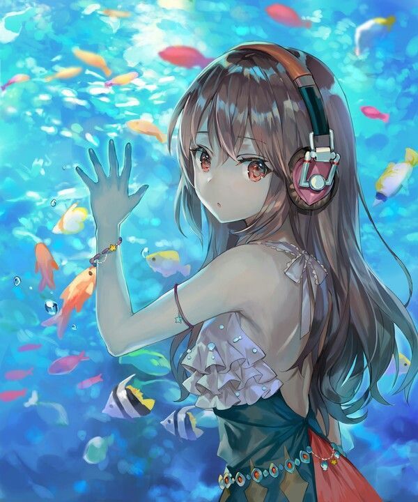 Hình Anime cô gái xinh đẹp đi biển