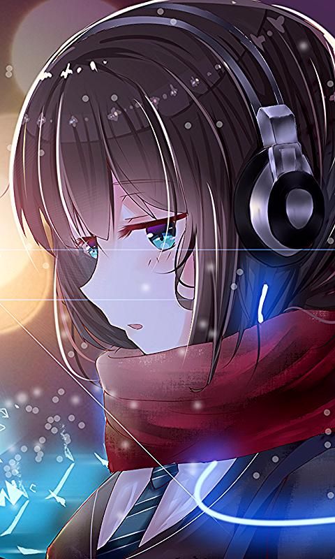 Hình Anime girl đeo tai nghe buồn