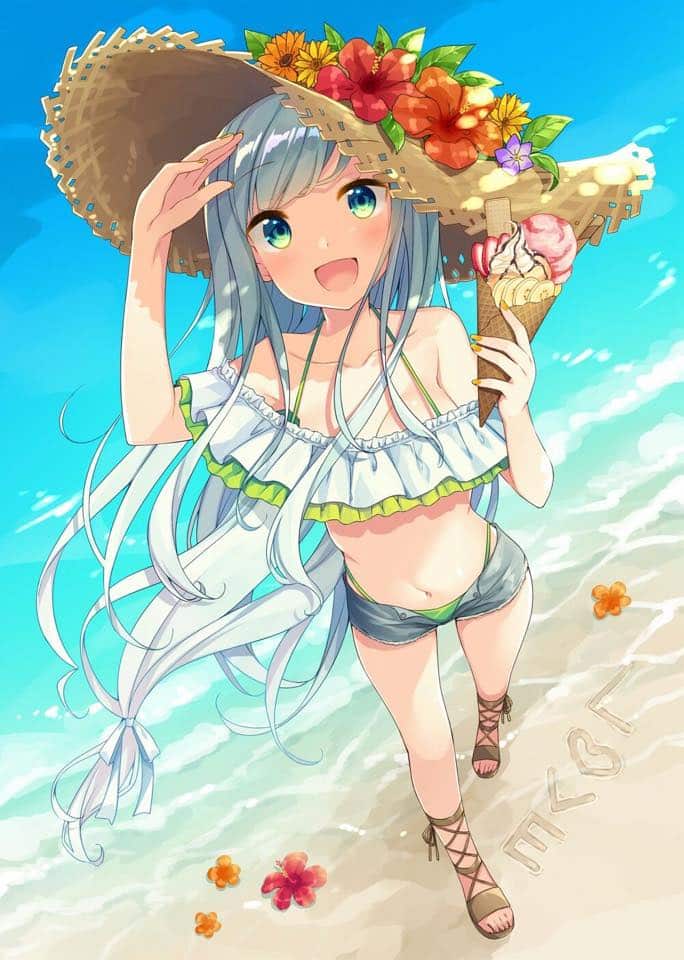 Hình Anime hot girl quyến rũ đáng yêu đi biển