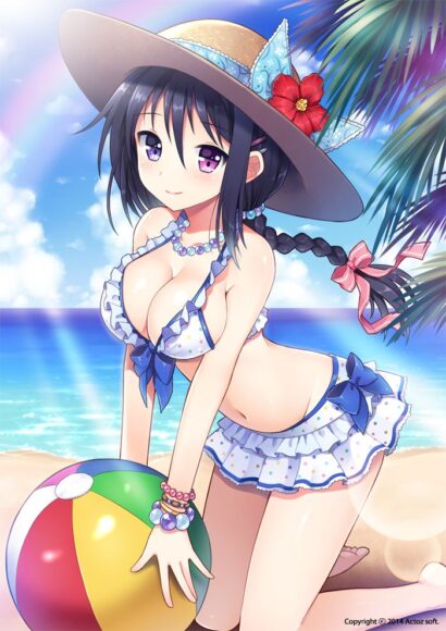 Hình Anime mặc đồ bơi đi biển xinh xắn ngây thơ