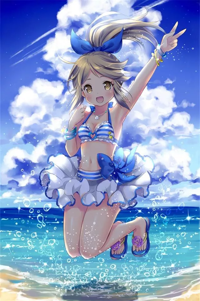 Hình Anime mùa hè cô bé đi biển dễ thương