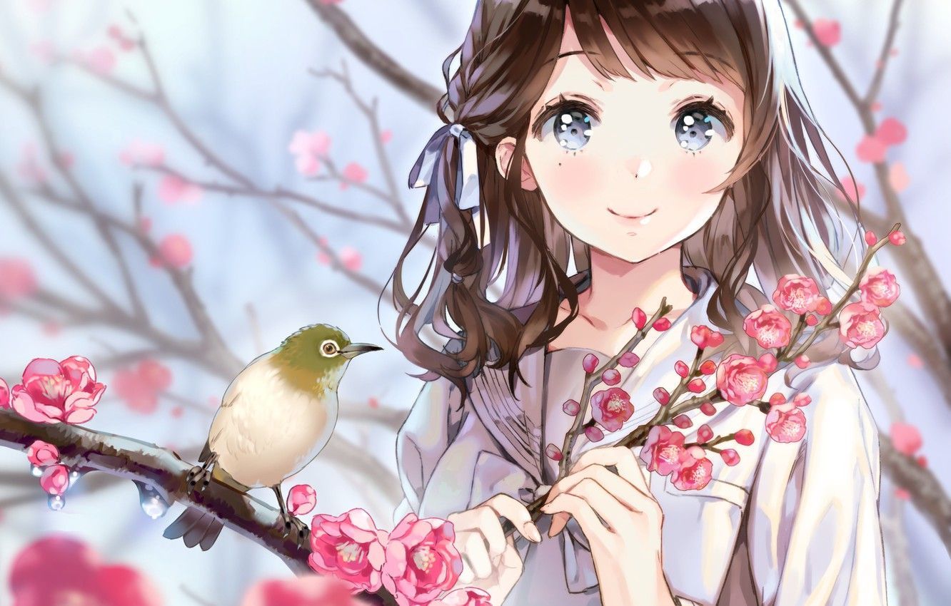 Hình Anime mùa xuân cô gái xinh xắn
