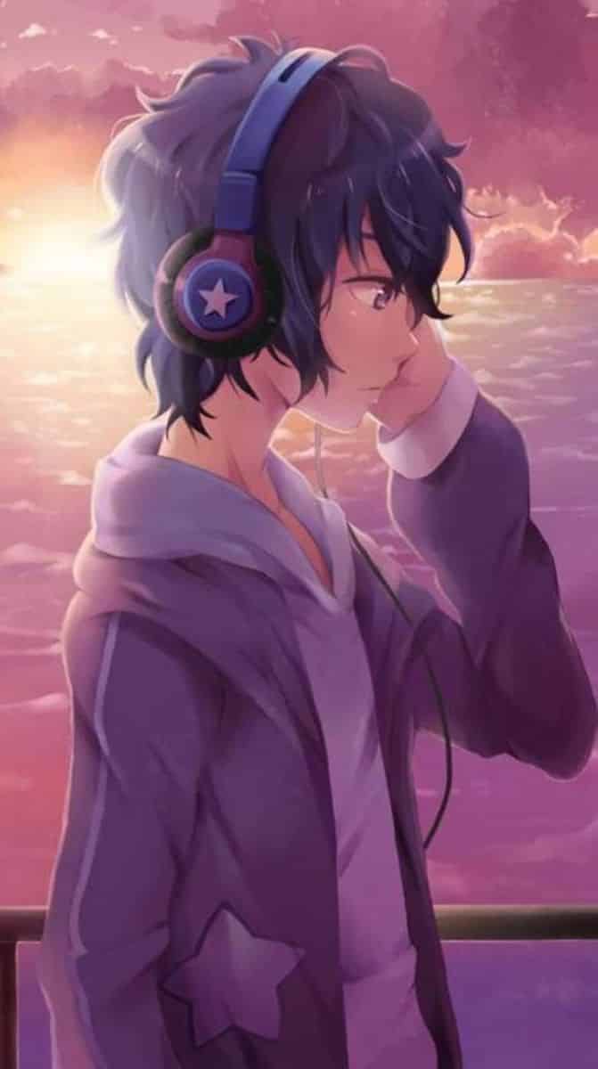 Hình Anime nam đeo tai nghe cực đẹp