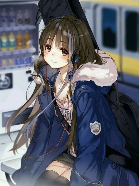 Hình Anime nữ đeo tai nghe dễ thương cute nhất