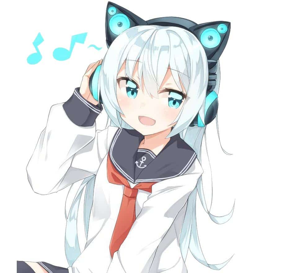 Hình Anime nữ đeo tai nghe xinh đẹp