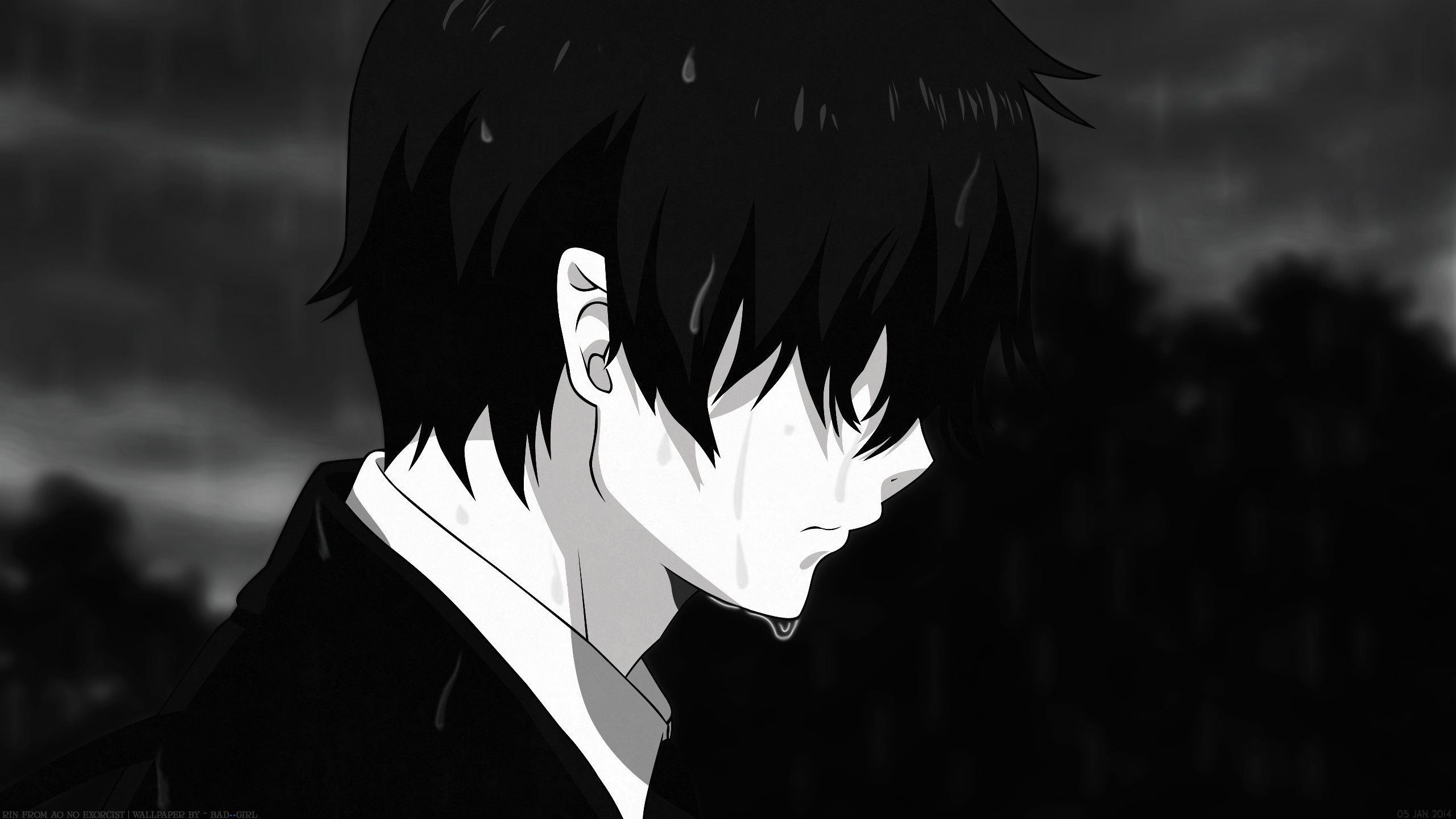 Hình Anime trắng đen khóc trong đau khổ