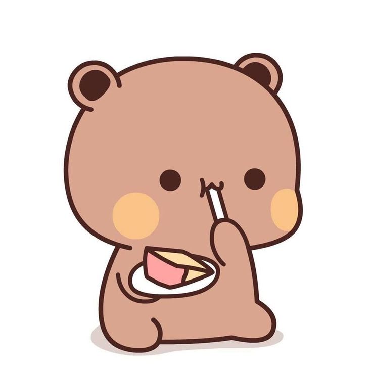 Hình Gấu Chibi Cute đáng yêu đang ăn banhns