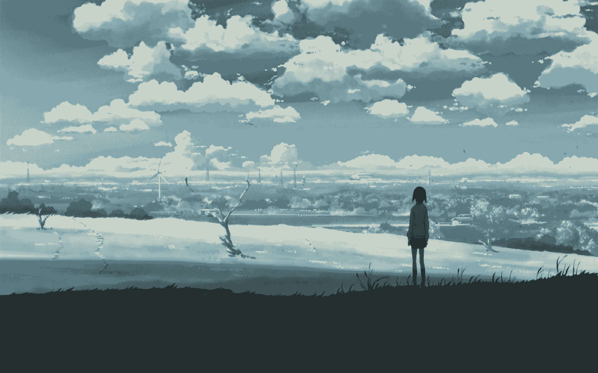Hình Nền Anime Chill cô gái đứng giữa cánh đồng cổ