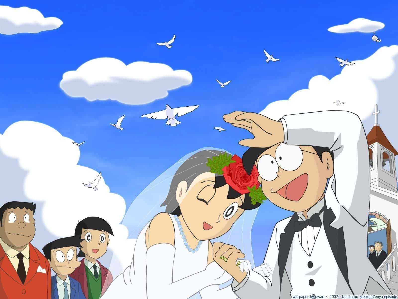 Hình Nobita Và Shizuka đám cưới lãng mạn