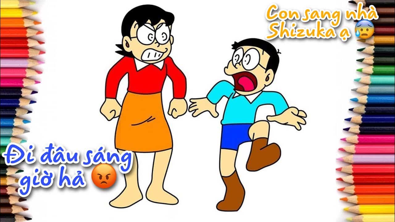 Hình Nobita bị mẹ đánh hài hước