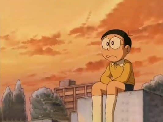 Hình Nobita buồn khóc một mình