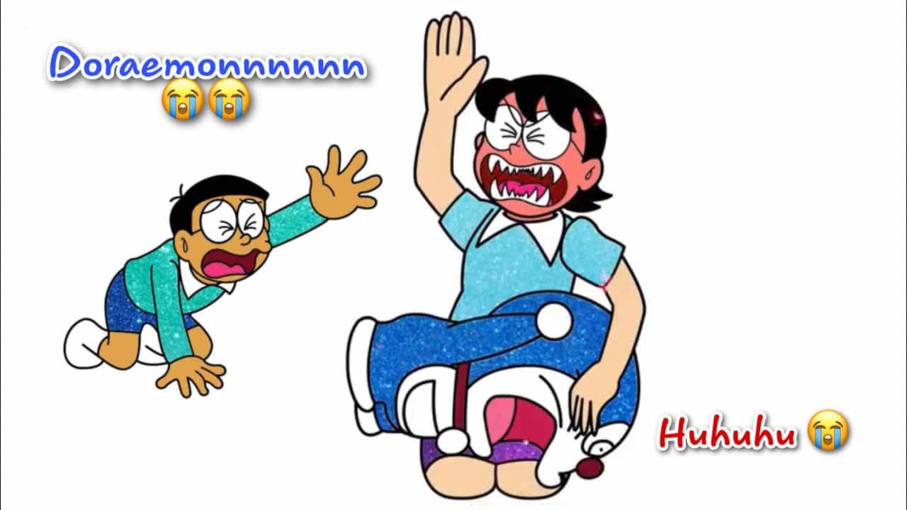 Hình Nobita và Doremon bị mẹ đánh
