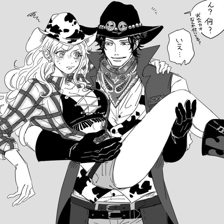 Hình One Piece Ace Nami đen trắng