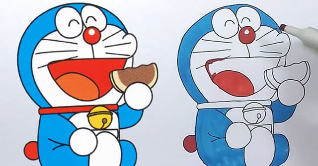 Hình Vẽ Doraemon ăn bánh rán cute
