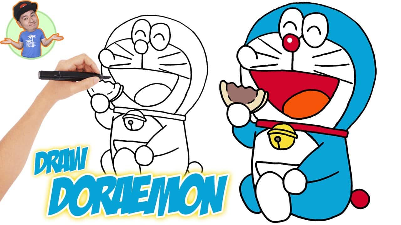 Hình Vẽ Doraemon ăn bánh rán