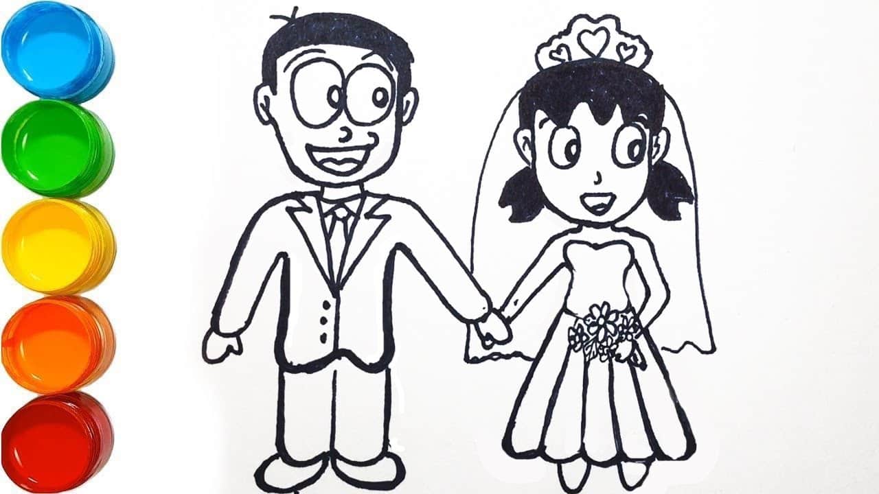 Hình Vẽ Nobita Và Shizuka đơn giản dễ thương
