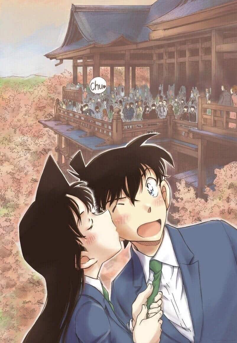 Hình cô bé Ran hôn anh chàng Shinichi
