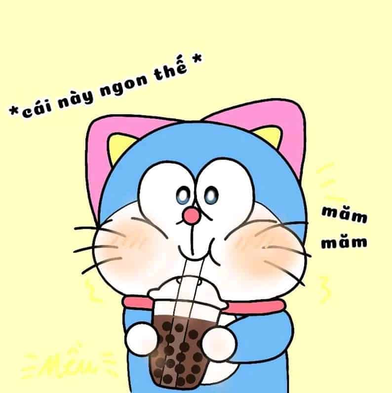 Hình đại diện Avatar Doraemon cute uống trà sữa