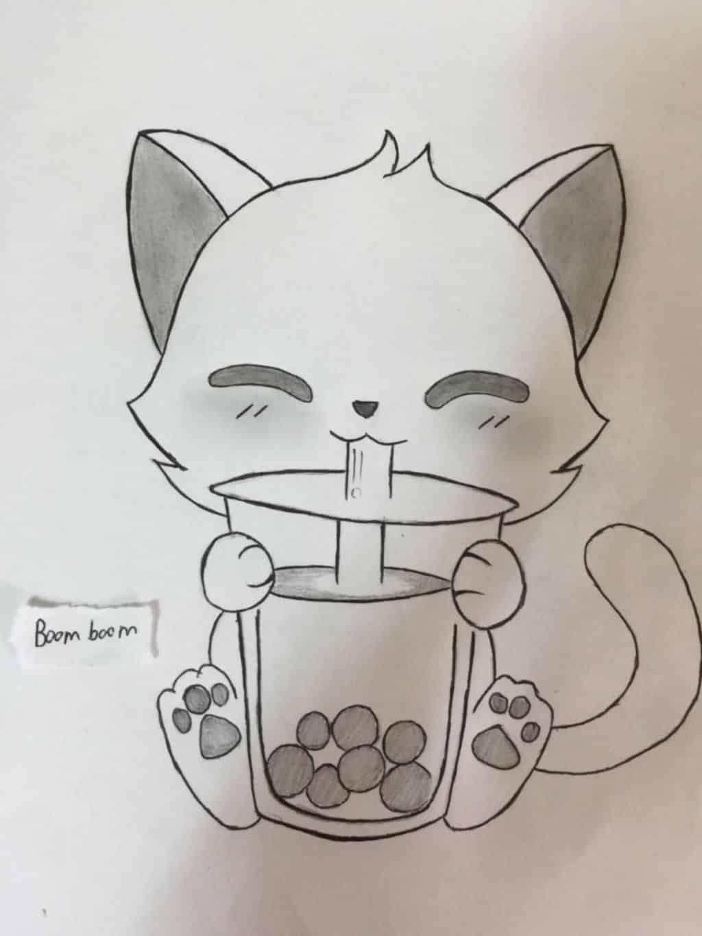 Mèo Cute Chibi Uống Trà Sữa cực đáng yêu