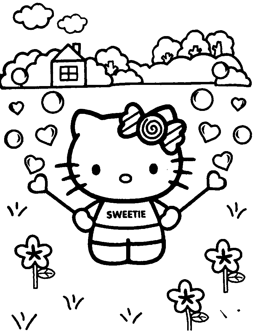 Hình Cho Bé Tập Tô Hello Kitty dễ thương