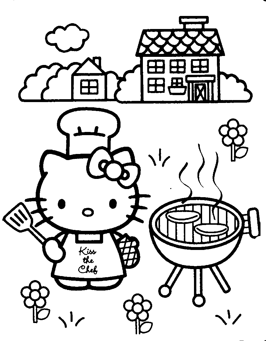 Hình ảnh mèo Hello Kitty nấu ăn