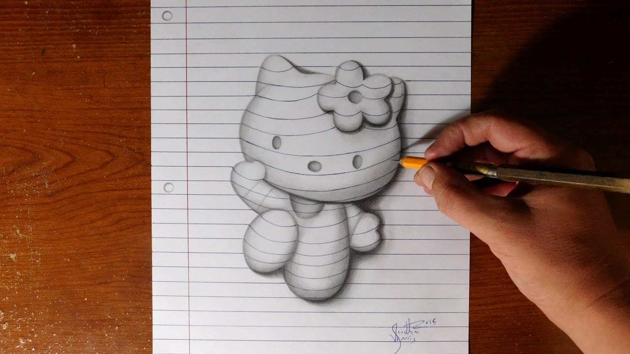 Hình tranh Hello Kitty 3d bằng bút chì đẹp