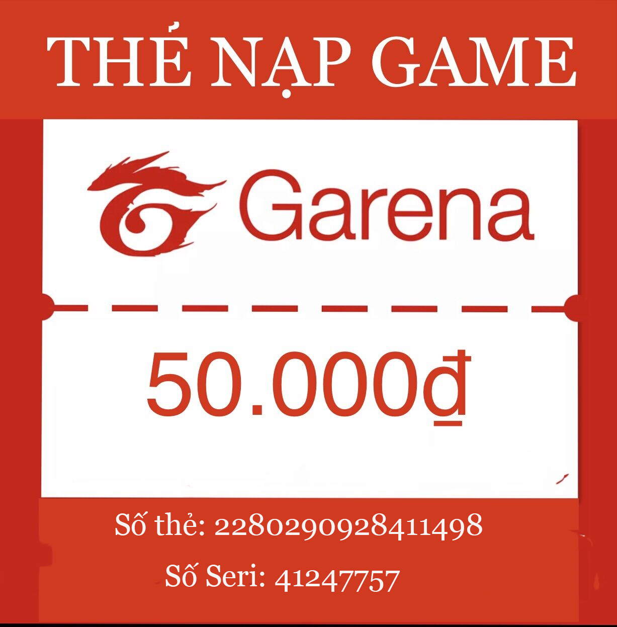 Gửi tặng game thủ mã thẻ Garena mệnh giá 50k